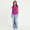 Top ajust&eacute; col rond manches courtes rose fushia femme
