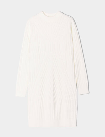 Robe pull &agrave; torsades ecru femme