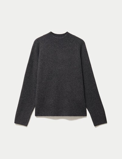 Pull col montant manches longues gris fonc&eacute; femme