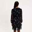 Robe courte &eacute;vas&eacute;e col V manches longues noir femme