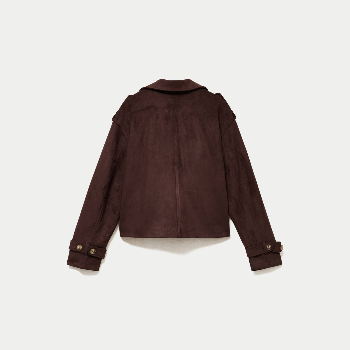 Trench droit manches longues aspect daim marron chocolat femme