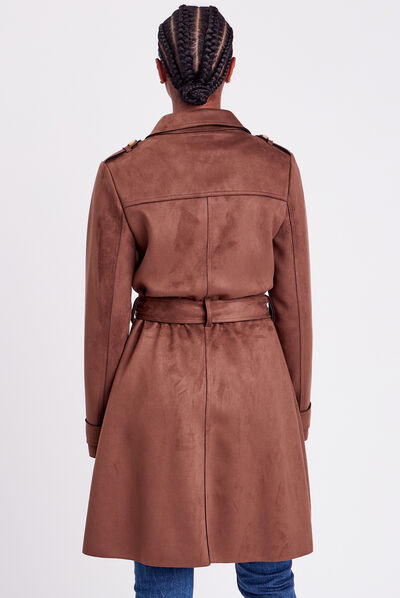 Trench long en suédine boutonné femme marron femme