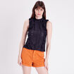 Blouse brodée avec volants noir femme