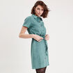 Robe suédine droite ceinturée vert foncé femme