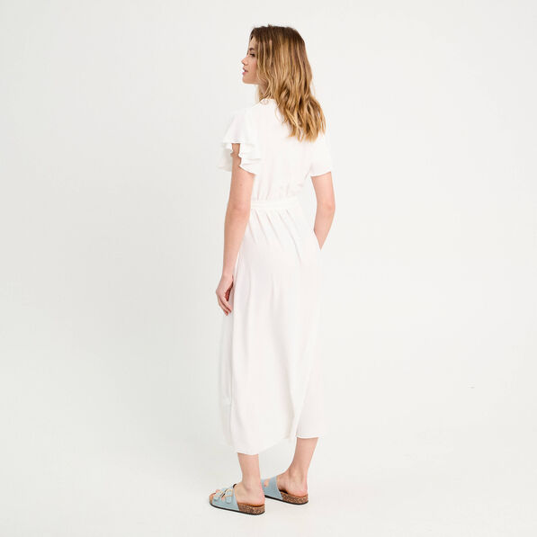 robe longue evasee cache coeur ecru femme Robe longue évasée cache-coeur ecru femme