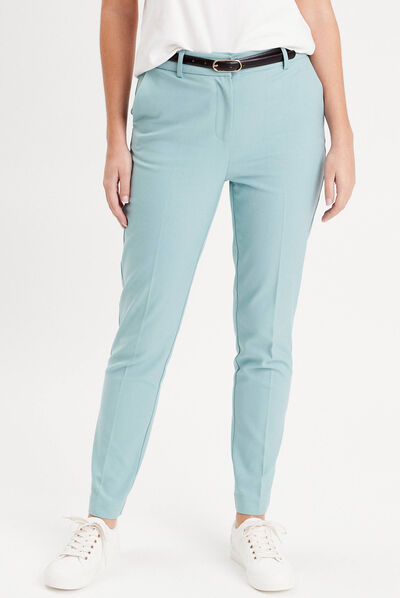 Pantalon cigarette ceinturé bleu gris femme
