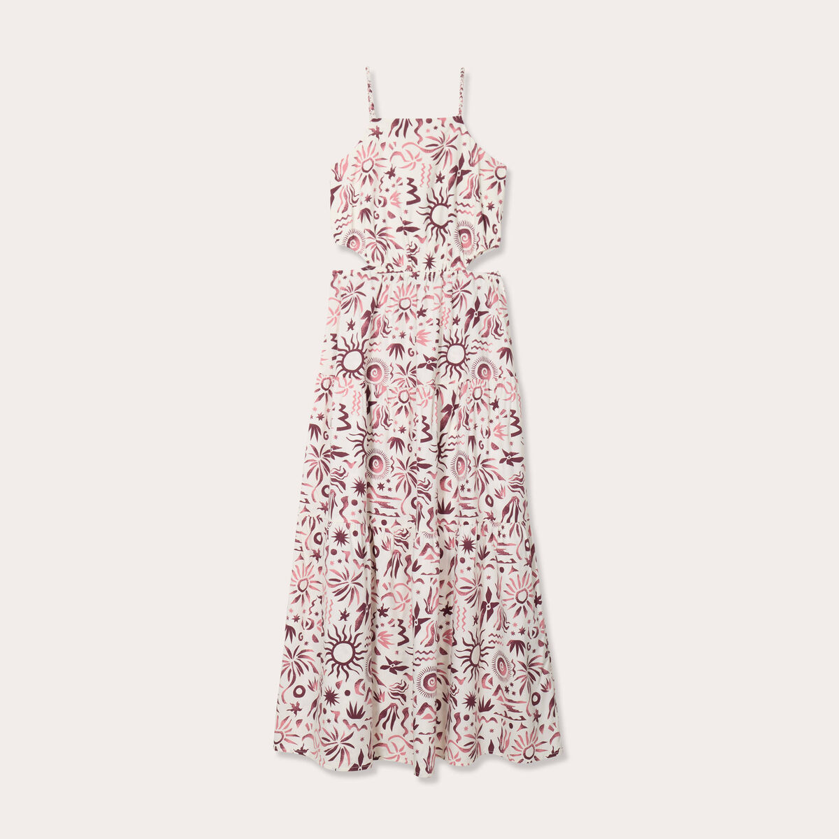 Robe longue évasée ouvertures rose femme