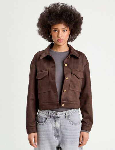 Veste suédine droite marron foncé femme