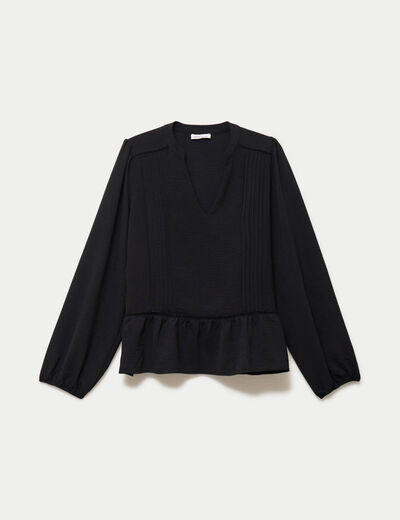 Blouse col v manches longues noir femme