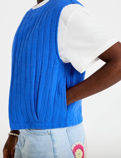 Gilet barman ample cropped pliss&eacute; bleu electrique femme