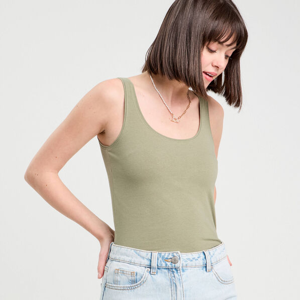 Débardeur bretelles larges vert kaki femme