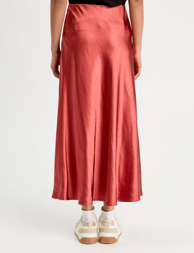 Jupe midi droite effet satin vieux rose femme