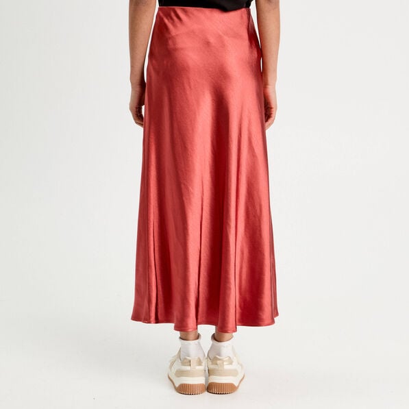 jupe midi droite effet satin vieux rose femme Jupe midi droite effet satin vieux rose femme