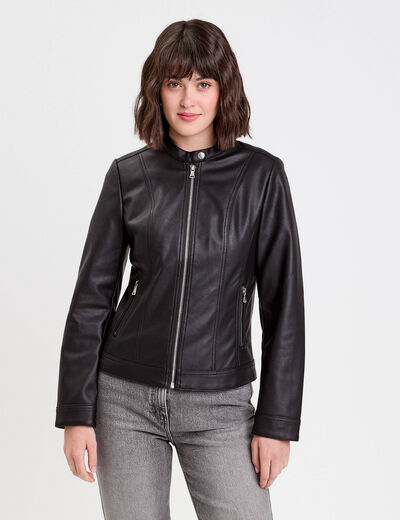 Veste droite zipp&eacute;e noir femme