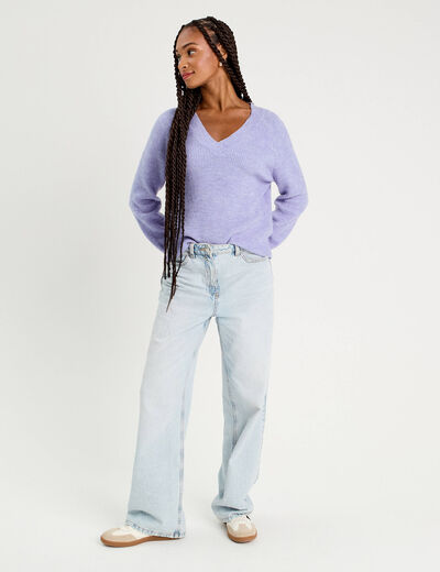 Pull avec col en V mauve femme