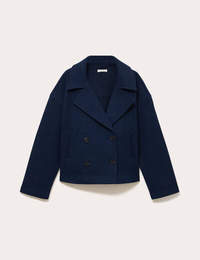 Caban court oversize col tailleur bleu marine femme