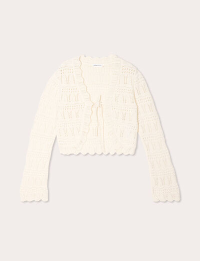 Gilet ajouré noué ecru femme