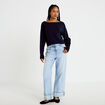 Pull oversize col bateau manches longues bleu marine femme