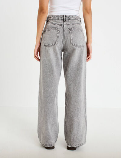 Jeans wide leg taille haute denim gris femme