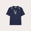 Polo côtelé manches courtes bleu marine femme