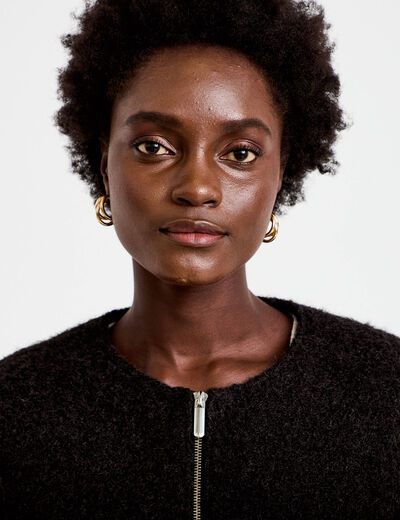Veste cropped bas resserr&eacute; noir femme