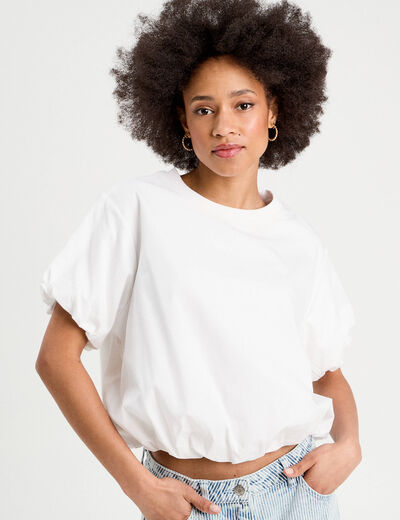 T-shirt effet boule blanc femme