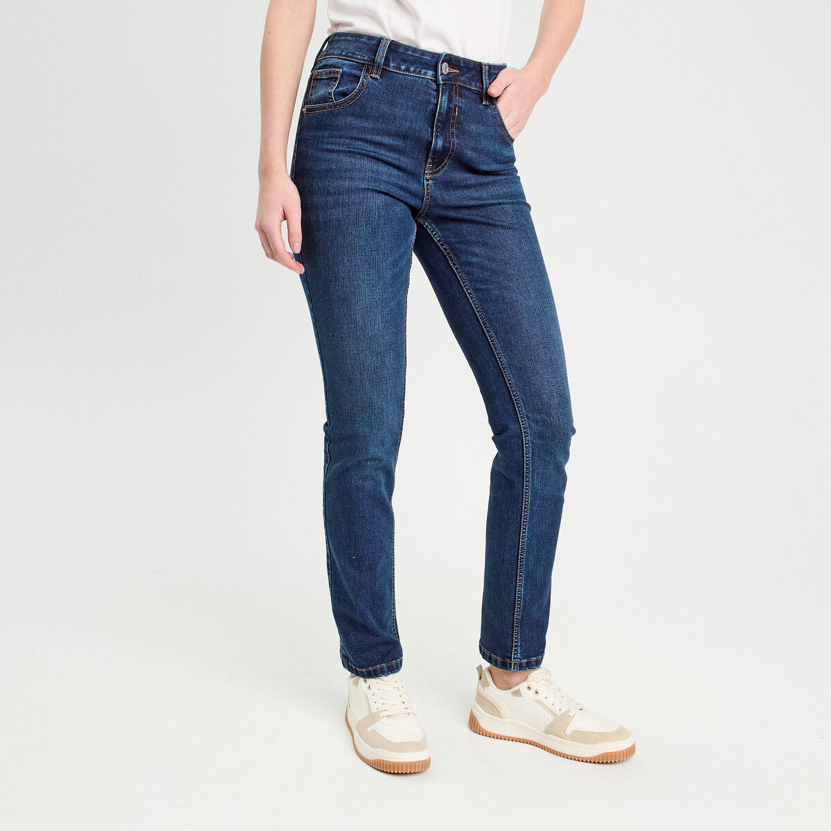 Jeans droit taille haute denim brut femme