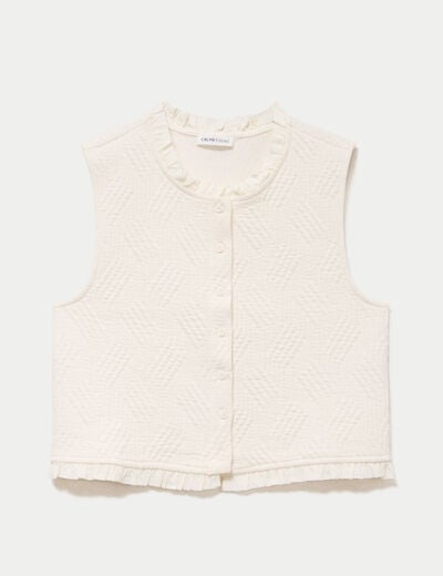 Gilet sans manches col am&eacute;ricain ecru femme