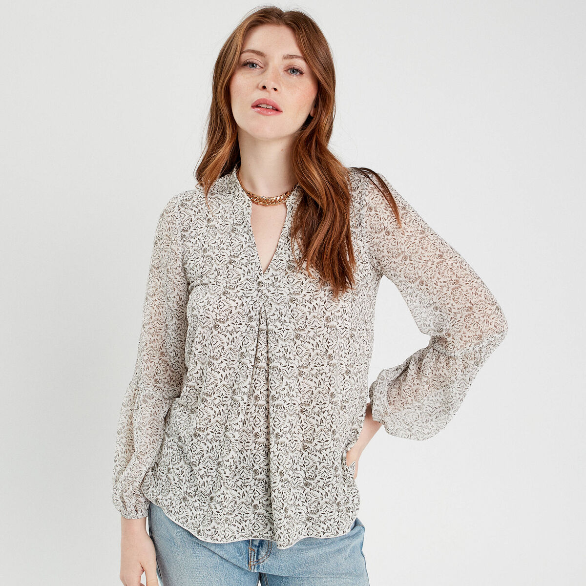 Blouse manches longues vert kaki femme