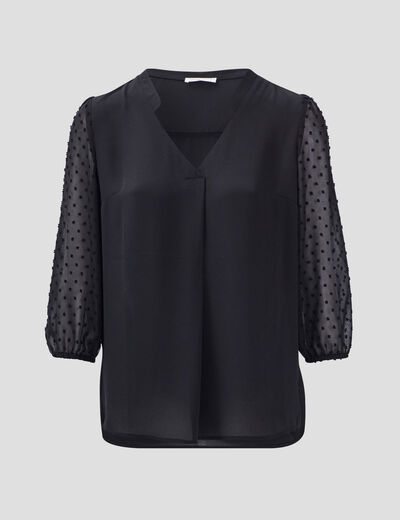 Blouse manches 3/4 noir femme