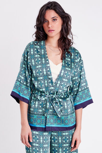 Veste esprit kimono droite vert menthe femme