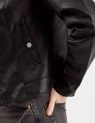Veste courte simili cuir noir femme