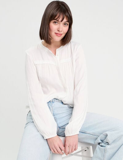 Blouse manches longues satin ecru femme