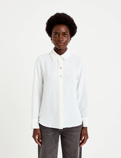 Chemise droite pliss&eacute;e manches longues ecru femme