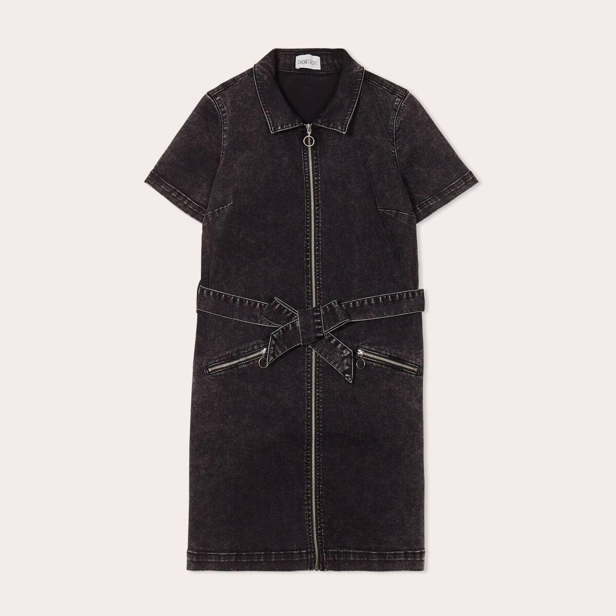 Robe droite en jean zippée denim noir femme