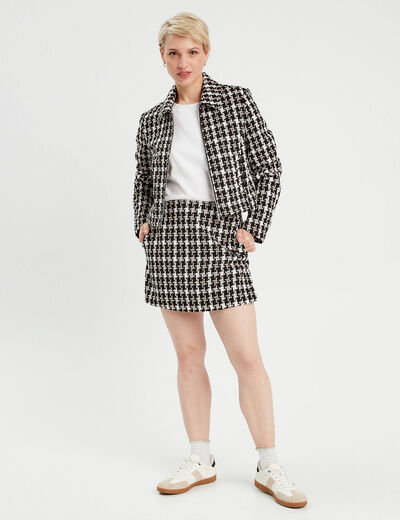 Jupe-short trapèze tweed noir femme