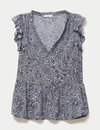 Blouse sans manches col v bleu femme
