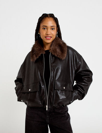 Blouson oversize similicuir noir femme