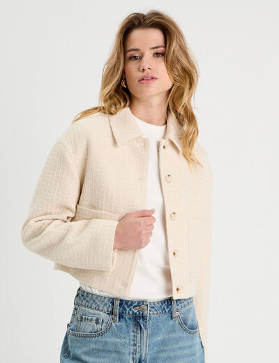 Veste boutonnée tweed beige femme