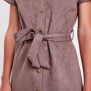 Robe droite ceinturée suédine taupe femme