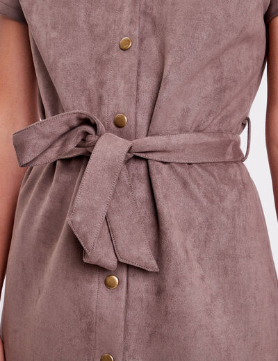 Robe droite ceinturée suédine taupe femme
