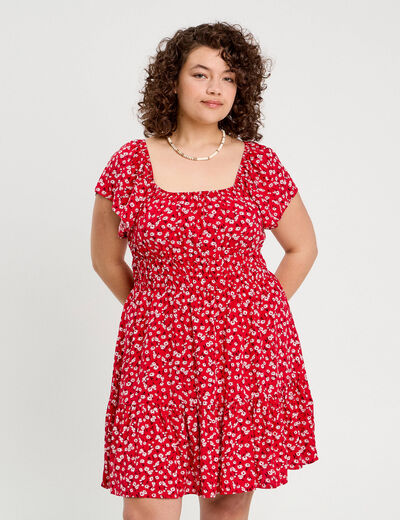 Robe évasée manches courtes rouge femme