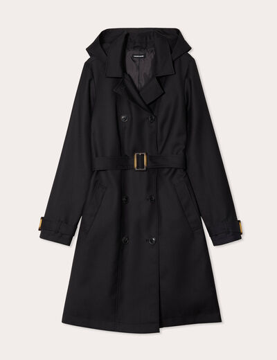 Manteau mi-long à capuche noir femme