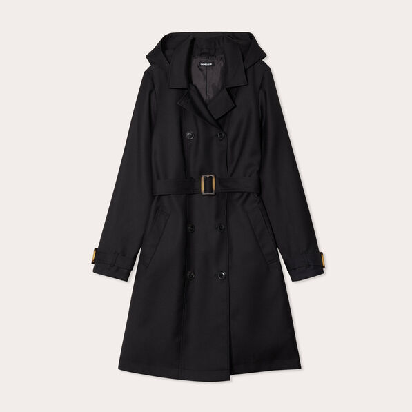manteau mi long a capuche noir femme Manteau mi-long à capuche noir femme
