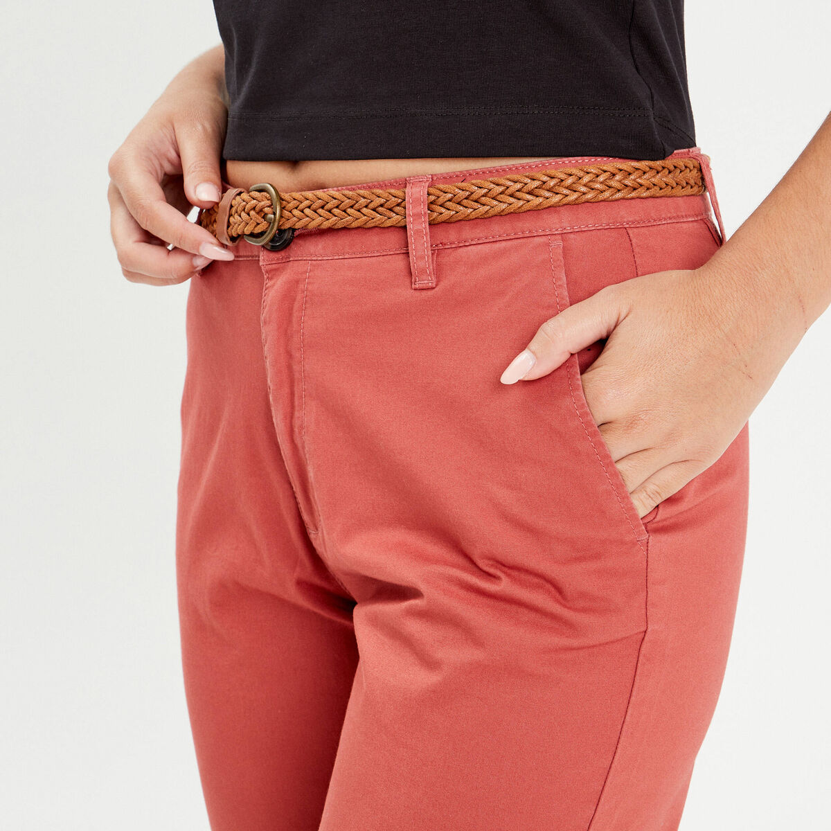 Pantalon chino 7/8ème vieux rose femme