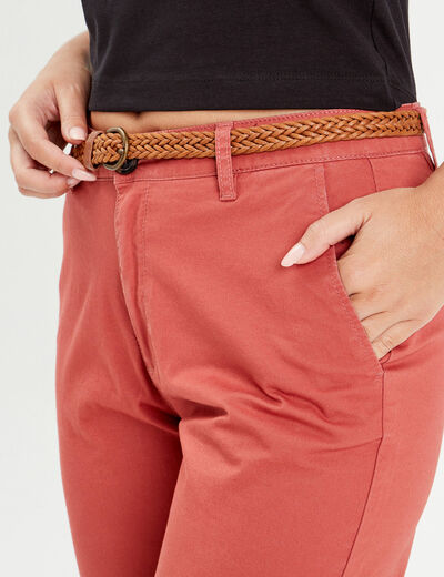 Pantalon chino 7/8ème vieux rose femme