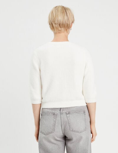Pull manches 3/4 ecru femme