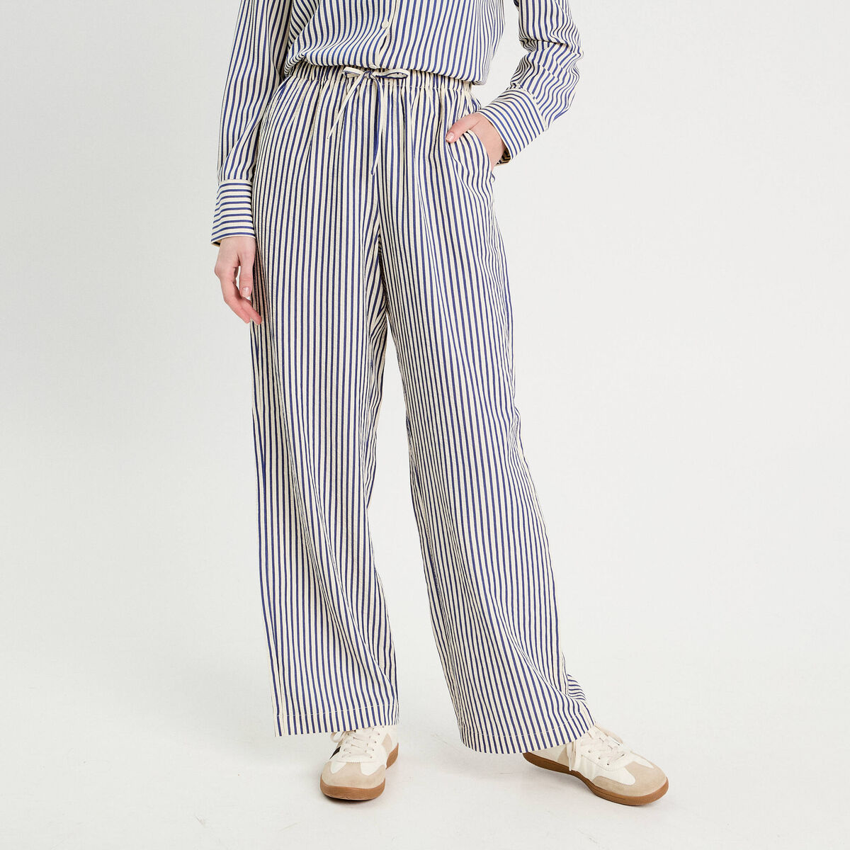 Pantalon large bleu marine femme
