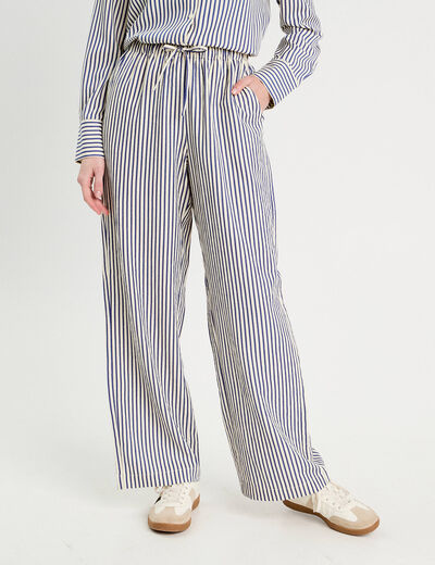 Pantalon large bleu marine femme
