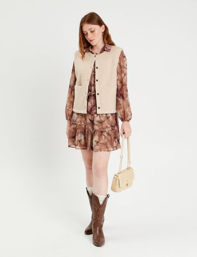 Robe évasée ceinturée marron femme